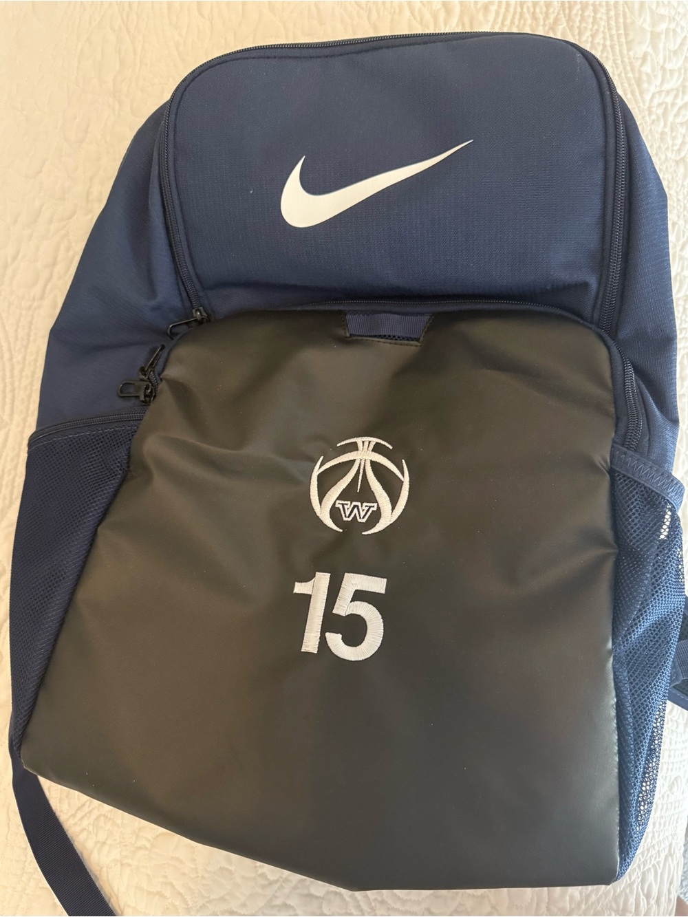 Nike Navy and Black Backpack with White Swoosh and Number 15